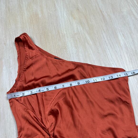 Missguided Rust Orange Satin One Shoulder Draped Slit Midi Cocktail Dress 4 - Picture 6 of 14